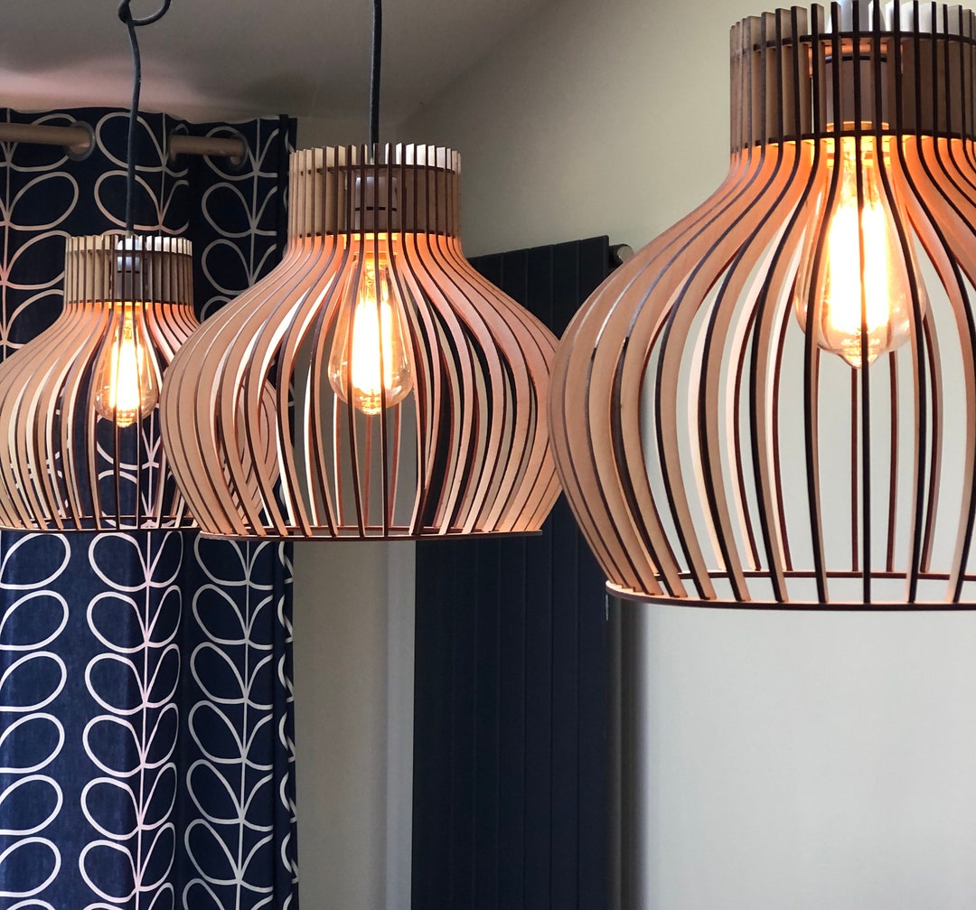 Laser Cut Wooden Scandinavian Style Pendant Lamp Shade. 8 Designs Available. Handmade to Order