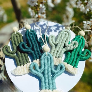 Macrame Cactus Hanging | Rear-View Mirror Hanging | Ornament, Macrame Charm, Bag Charm, Cactus Decor, Gifts, Gifts for her, Stocking Stuffer