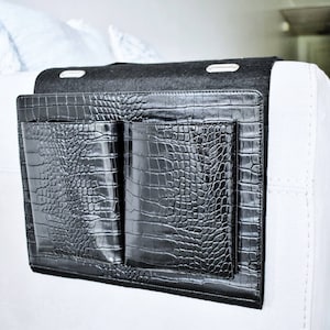 Stylish Caddy Organizer, Multifunctional Home Storage for Closet Bed Couch Kitchen Closets Car Black PULeather Bed Organizer, Gift, Books