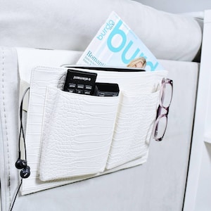 Bed Organizer, Stylish Caddy Organizer, Multifunctional Home Storage for Closet Bed Couch Kitchen Closets Car and more,White PULeather,Gift