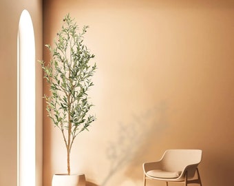 Realistic 84" 7FT Artificial Olive Tree - Premium Silk Faux Tree, Ideal for Indoor Decoration or Special Occasion Gift