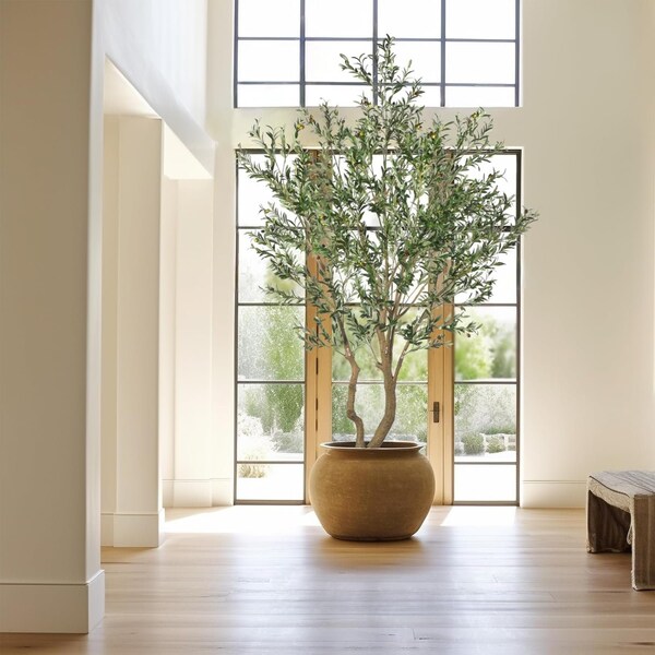 120 "10 FT extra großer künstlicher Olivenbaum - Elegante Topfseide mit üppigen Blättern und großen Oliven, ideal für Innenräume und Terrassendekor.