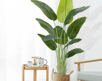 Bird of paradise artificial plant,5ft faux banana leaf tree with 10 trunks - perfect for home decor in living room, office, and bedroom