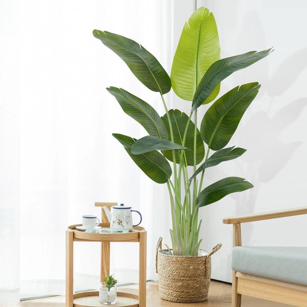 Bird of paradise artificial plant,5ft faux banana leaf tree with 10 trunks - perfect for home decor in living room, office, and bedroom