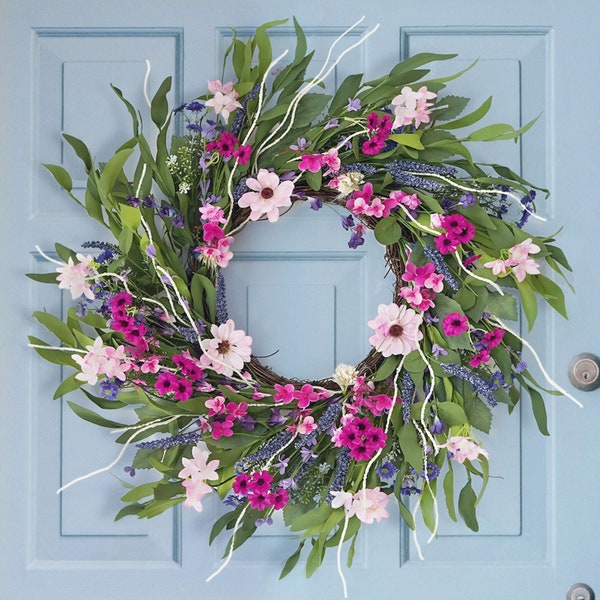 Spring wreaths for front door outside, large flower summer wreath, daisy pink year round wreaths, for home decor decorations for farmhouse