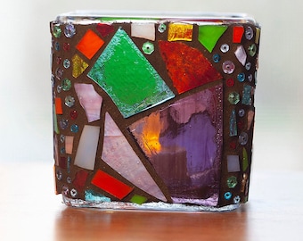 Luxury Decor, Mosaic Candle Holder, Mosaic Tea Light Holder, Mosaic Artwork, Mosaic, Mosaic Votive Holder, Stained Glass Mosaic Container