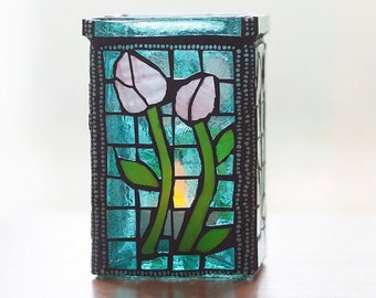 Luxury Decor, Mosaic Candle Holder, Mosaic Vase, Mosaic Votive, Mosaic Artwork, Mosaic Art, Stained Glass Mosaic, Flower Mosaic, Rose Art