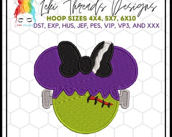 Frankenstein Lady Mouse Embroidery Design: Halloween Machine Embroidery (Digital Download)