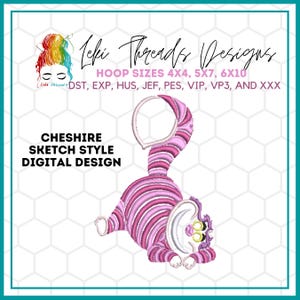 Cheshire Inspired Embroidery Design, Alice in Wonderland Inspired Embroidery Design, Machine Embroidery