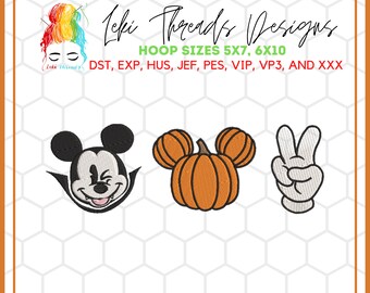 Peace Pumpkin Vampire Mouse Embroidery Design (Digital Download)