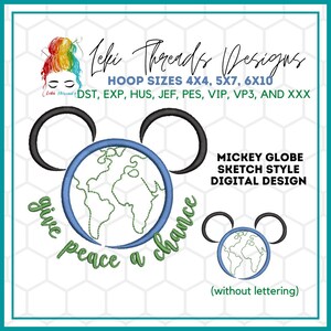 Mouse Globe Embroidery Design: Peace Earth Day (Digital Design)