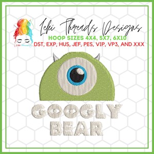 Googly Bear Monster Cartoon Embroidery Design,  Machine Embroidery file,  Couple Embroidery Design, Monsters 1nc Embroidery Design