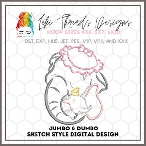Baby and Mom Elephants Inspired Embroidery Design, Dumbo Inspired Embroidery Design, Machine Embroidery file
