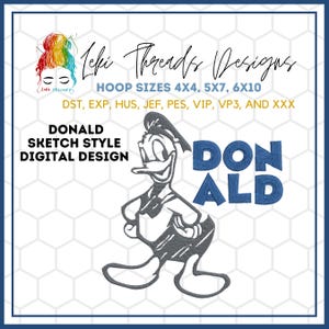 Cartoon Duck Inspired Embroidery Design,  Machine Embroidery, Donald Inspired Embroidery Design