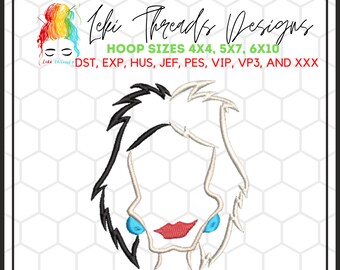 Cruel Ella Devil Inspired Embroidery Design, l0l Dalmatians Embroidery Design, Machine Embroidery file, Villain Embroidery File