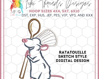Archivo de bordado de rata de cocina, archivo de bordado a máquina, diseño de bordado inspirado en el ratón de cocina