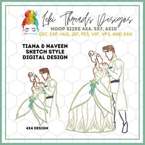 Princess and Prince Embroidery Design, Tiana Inspired Embroidery Design,  Machine Embroidery, Couple Embroidery Design