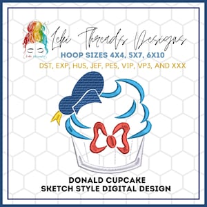 Donald Cupcake Machine Embroidery Design, Digital file for machine embroidery, Disney inspired Machine Embroidery Design