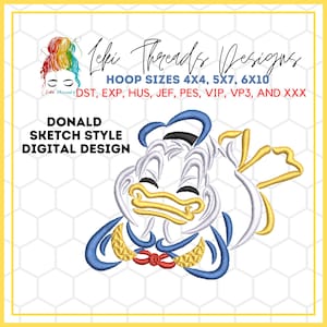 Cartoon Duck Inspired Embroidery Design,  Machine Embroidery, Donald Inspired Embroidery Design