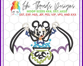 Vampire Mouse Cauldron - Halloween Embroidery Design (Digital File)
