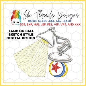 P1xar Lamp on Ball Embroidery Design,  Machine Embroidery file,  Pixar Inspired Embroidery Design