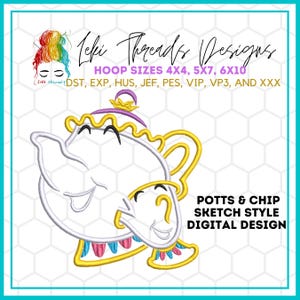 Cartoon Tea Cup Embroidery Design,  Machine Embroidery file, Tea Pot Machine Embroidery Design