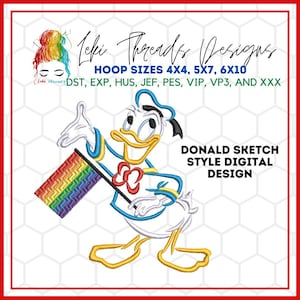 Cartoon Duck with Pride Machine Embroidery Design, Digital file for machine embroidery, Cartoon Duck Embroidery