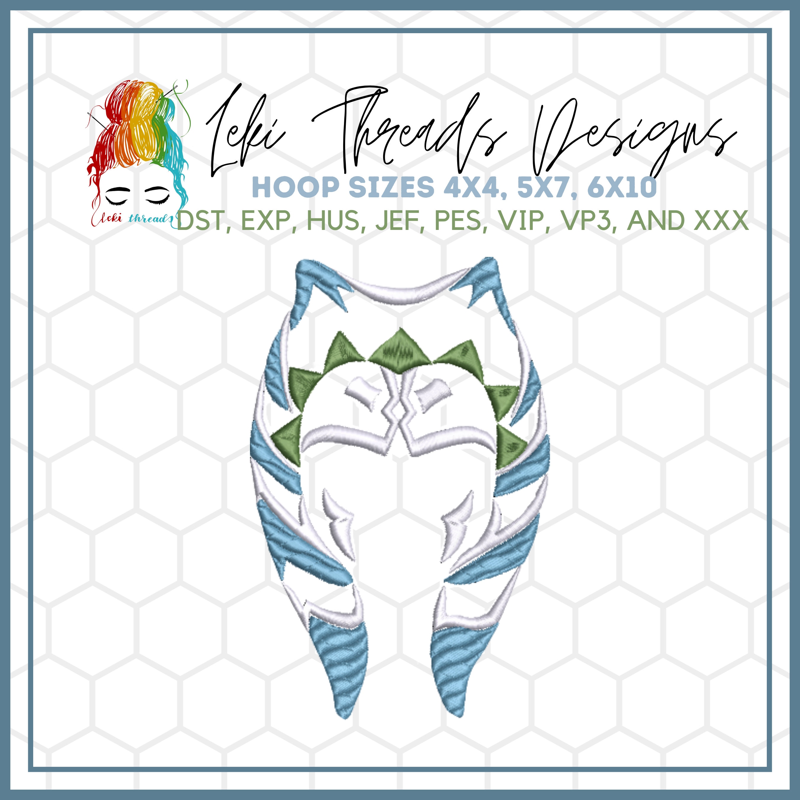 Ahsoka Head Tail Inspired Embroidery Design, Star Wars Inspired