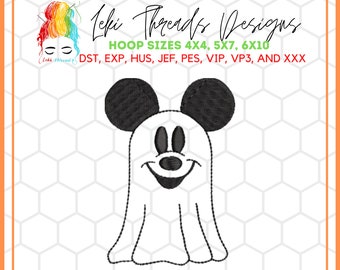 Spooky Mouse Ghost Embroidery Design: Halloween Machine Embroidery File (Digital Download)