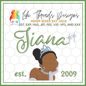 Princess and Frog Embroidery Design, Tiana Inspired Embroidery Design,  Machine Embroidery, Princess Machine Embroidery Design