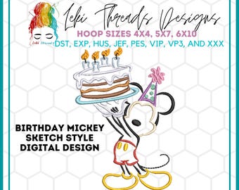 Birthday Mouse Embroidery Design: Cake Theme (Digital Design)