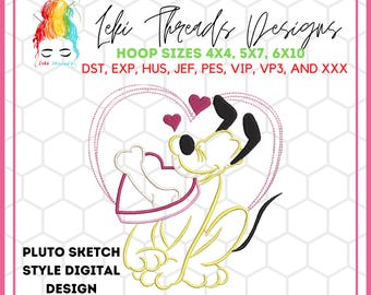 Pluto Valentine Embroidery Design: Doggy Love (Digital Design File)