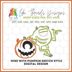 Monster with Pumpkin Cartoon Embroidery Design,  Machine Embroidery file,  M1ke Halloween Inspired Embroidery Design