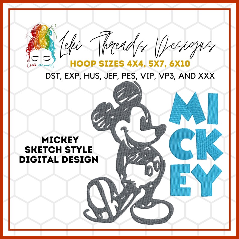 Mickey Design Feature M1cky Mouse Sketch Embroidery Design (digital File) - Etsy