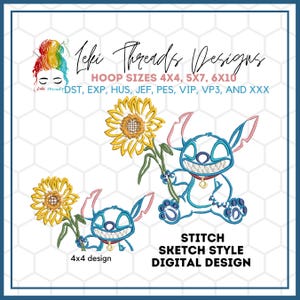 Blue Alien With Sunflower Machine Embroidery Design, Digital machine embroidery file, Alien Embroidery File