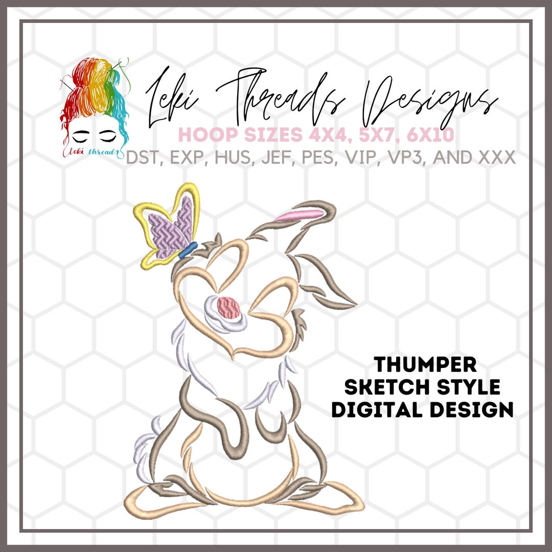 Thumper Rabbit Inspired Embroidery Design, Woodland Friend Inspired ...