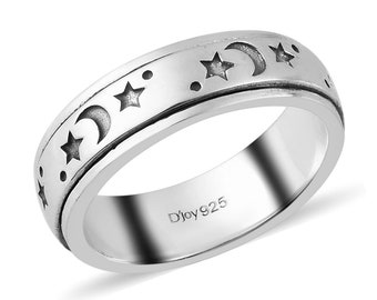 Subiceto 4 Pcs Spinner Rings for Women Stainless Steel Fidget Band Rings Set Moon Star Sand Blast Finish Womens Ring for Stress Relieving Wedding Promise