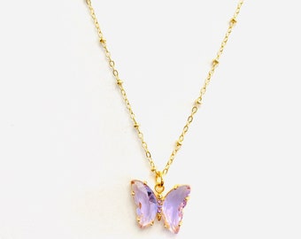 Purple butterfly necklace gold deals