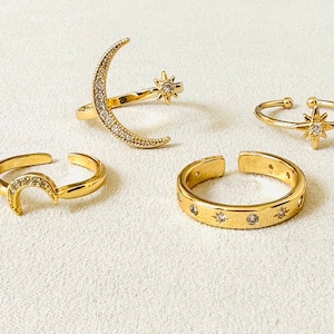 Himmlische verstellbare Ring Kollektion/Gold Ringe/Stern und Mond Ringe/Geschenk für sie/Boho Ringe/Fertige Ringe/Statement Mond Ring