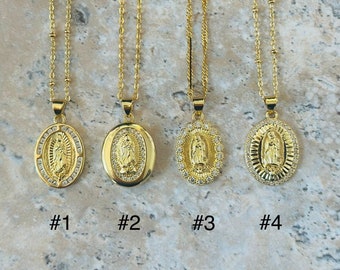 Virgin Mary Necklace/Virgin Mary Locket Necklace /Gold Crystal Virgin Mary Necklace