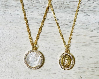 Divine Protection: Mother of Pearl Virgin Mary Necklace/Virgen de Guadalupe/Symbol for Faith and Devotion/Small and Dainty Virgin Mary