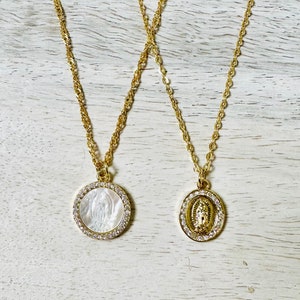 Divine Protection: Mother of Pearl Virgin Mary Necklace/Virgen de Guadalupe/Symbol for Faith and Devotion/Small and Dainty Virgin Mary