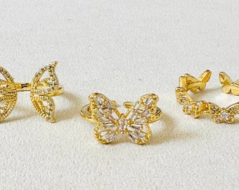 Beautiful Butterfly Adjustable Gold Rings/Butterfly Rings/Gift her/Statement Ring/Dainty Butterfly/Gold Butterfly