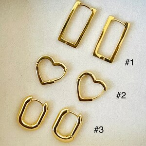 Small Gold Heart Hoops/Oval Hoops/Rectangle Hoops/18k Gold Plated Earrings/Statement Earrings/Dainty Earrings/Minimalist Earrings/