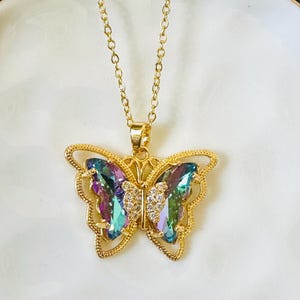 Purple and Blue Butterfly Necklace