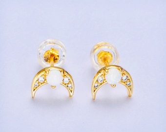 Dainty Stud Moon Opal Earrings/Everyday Wear Jewelry/Summer Jewelry/Minimalist Jewelry