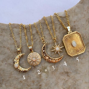 Dreamers Opal Necklaces/18k Gold Plated/Opal Moon Necklace/Opal Star Necklace