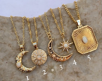 Dreamers Opal Necklaces/18k Gold Plated/Opal Moon Necklace/Opal Star Necklace