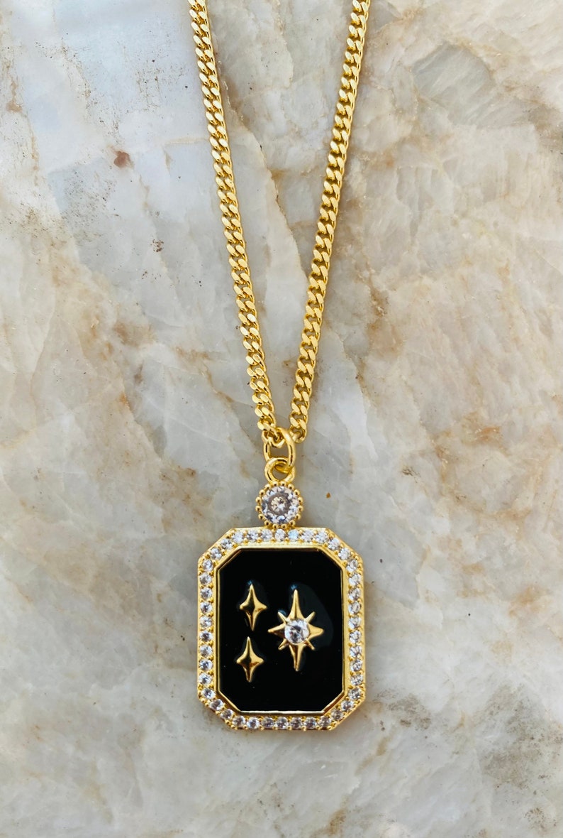 Celestial Dreamers Moon and Star Necklaces/Opal Moon Necklace/Opal Sunburst Necklace/Enamel Star with Crystals Necklace/18K Gold Plated image 3