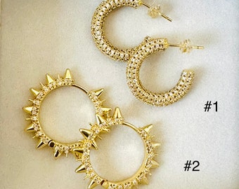 Crystal Hoop Earrings/Minimalist earrings/Statement earrings/Minimalist Jewelry/Statement Jewelry/Gift for Her/Gold Spike Hoop Earrings